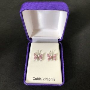 Pale Pink Cubic Zirconia Butterfly Earrings